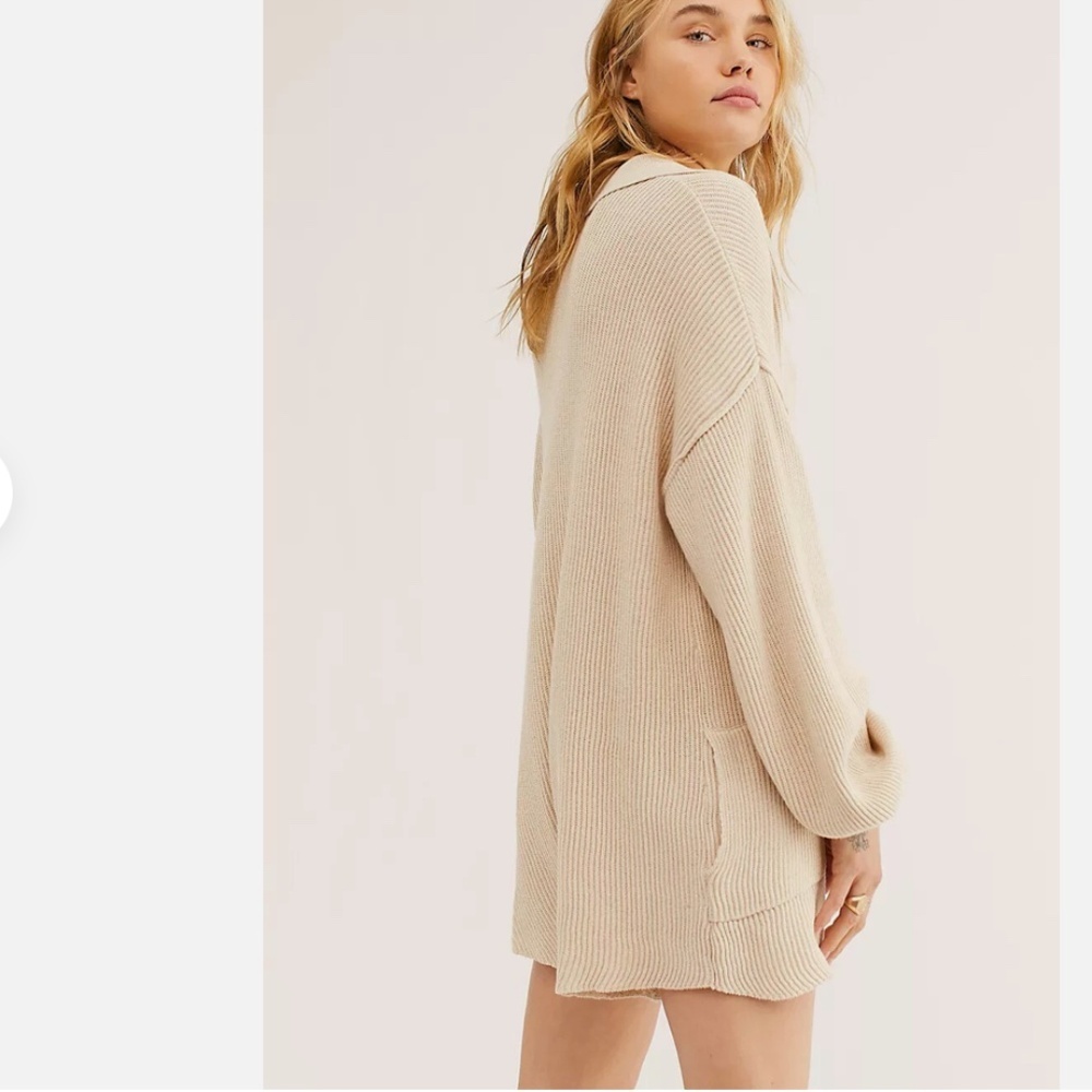 Free People FP Beach Picnic Sweater Romper Linen Cotton in Natural Size Small - Picture 7 of 9